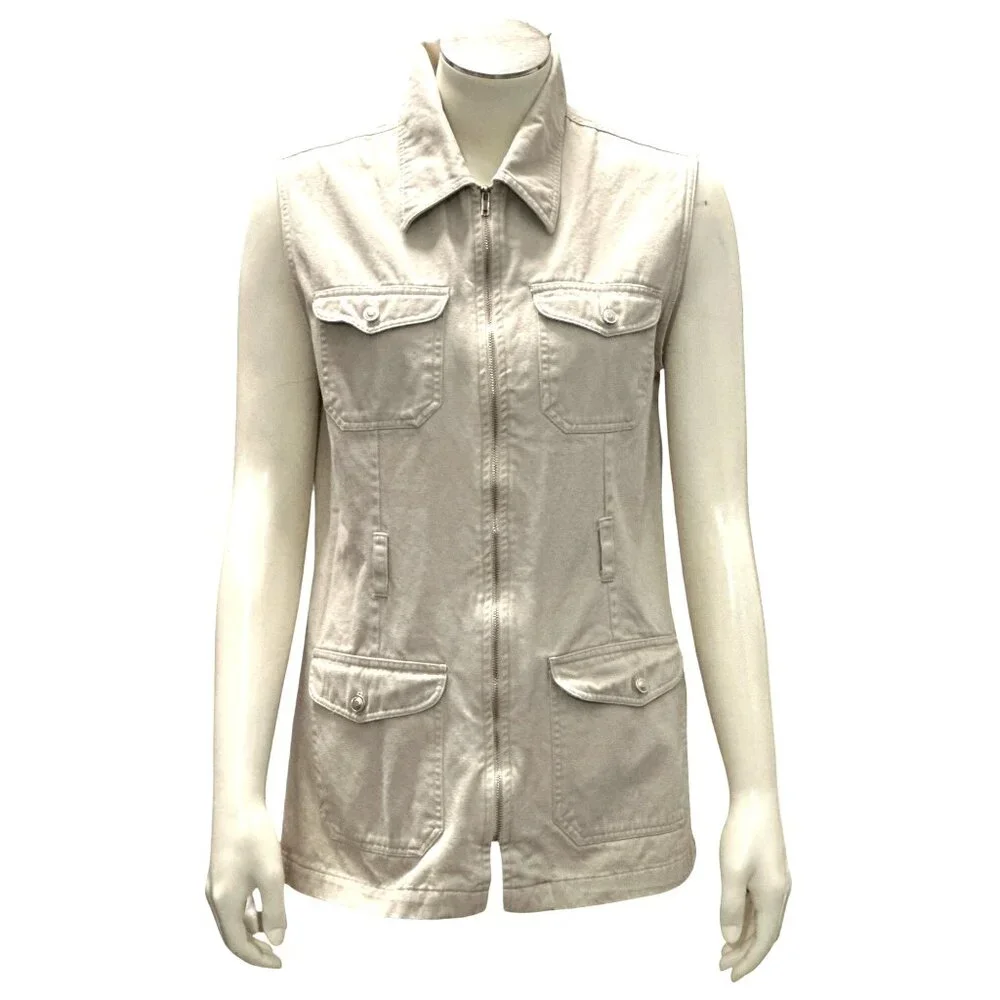 907 Company Small Utility Travel Vest Neutral Cotton Zip Front Functional - Picture 2 of 10